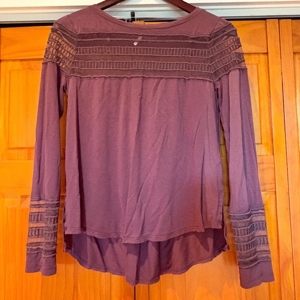 Free People Roxie Purple Long Sleeve Sheer Detailed Blouse Size XS